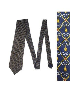 Vintage Louie Men’s hearts tassel design 100% silk tie Navy blue & gold 60.5x4